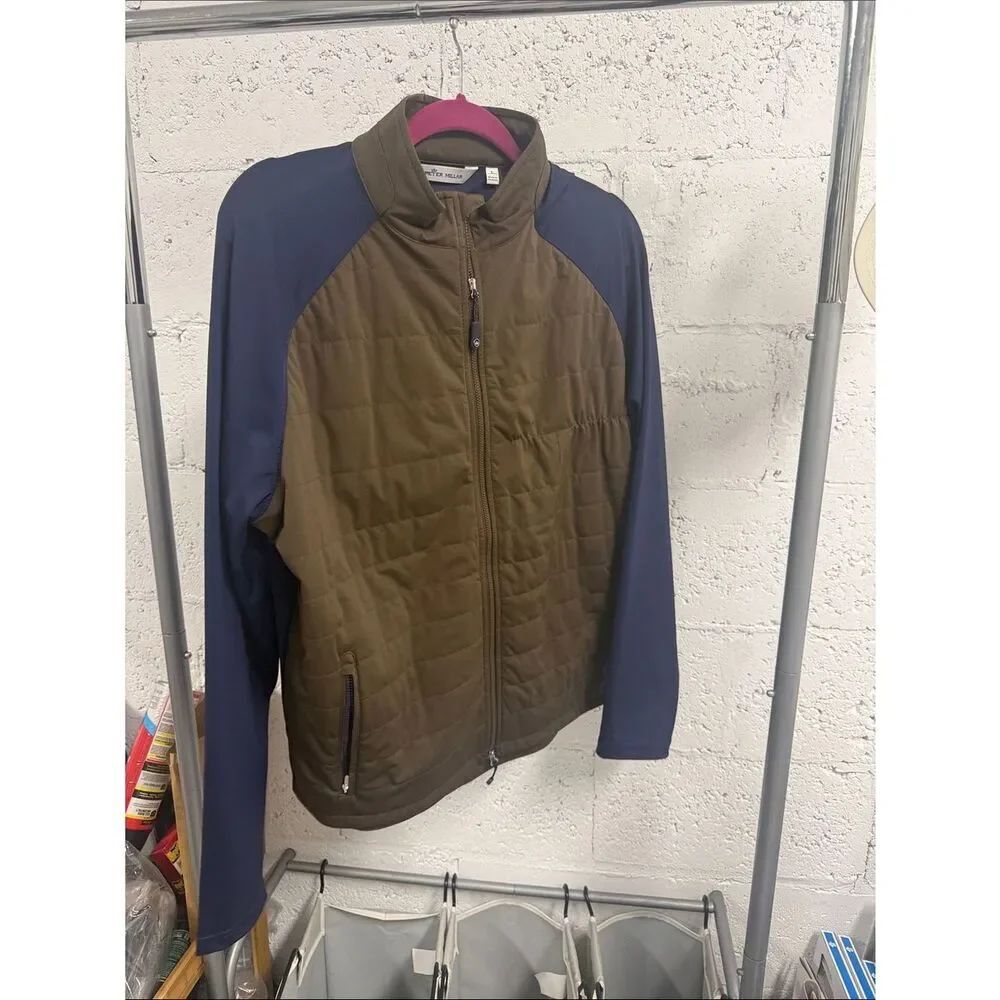 Peter Millar Men's Quilted Olive & Navy Full-Zip Jacket - NEVER WORN Size Large